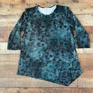 Cactus green floral print half sleeve scoop neck blouse women's xl